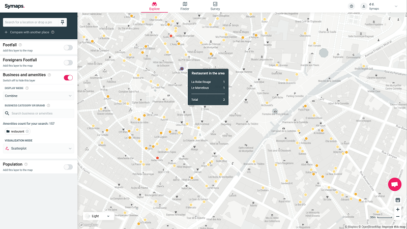 Amenities and points of interests visualisation Symaps location intelligence platform
