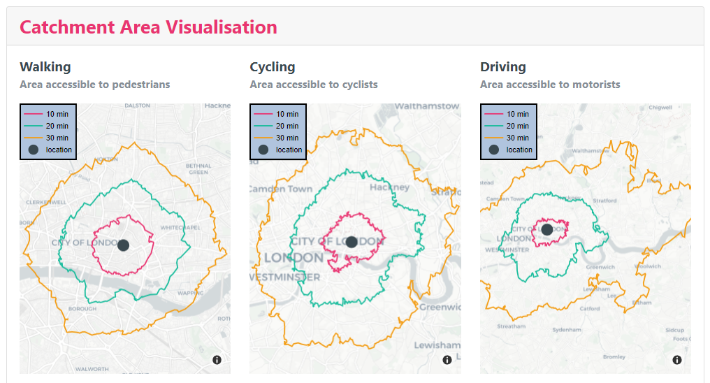 Catchment area visualisation - Symaps